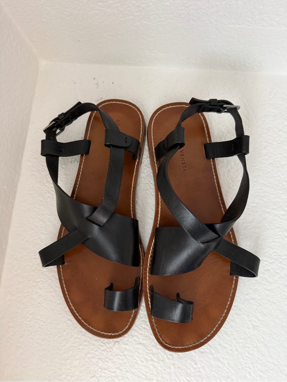 Bottega Veneta Black Leather Gladiator Sandals
